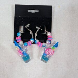 Neon Pink & Blue Drink Hoop Earrings